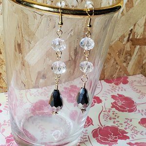 Silver Glass luster Drop bead and Faceted Crystals bead, wrapped Earrings
